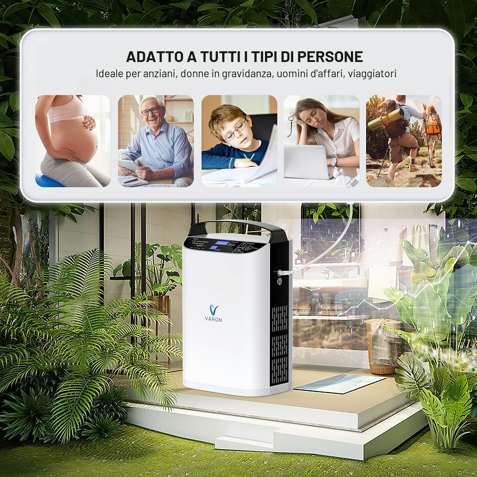 Concentratore di ossigeno portatile, (1-5 file) flusso flusso di ossigeno può essere regolabile, 90%±3% ossigenatore per la casa macchina di ossigeno per la casa e la casa