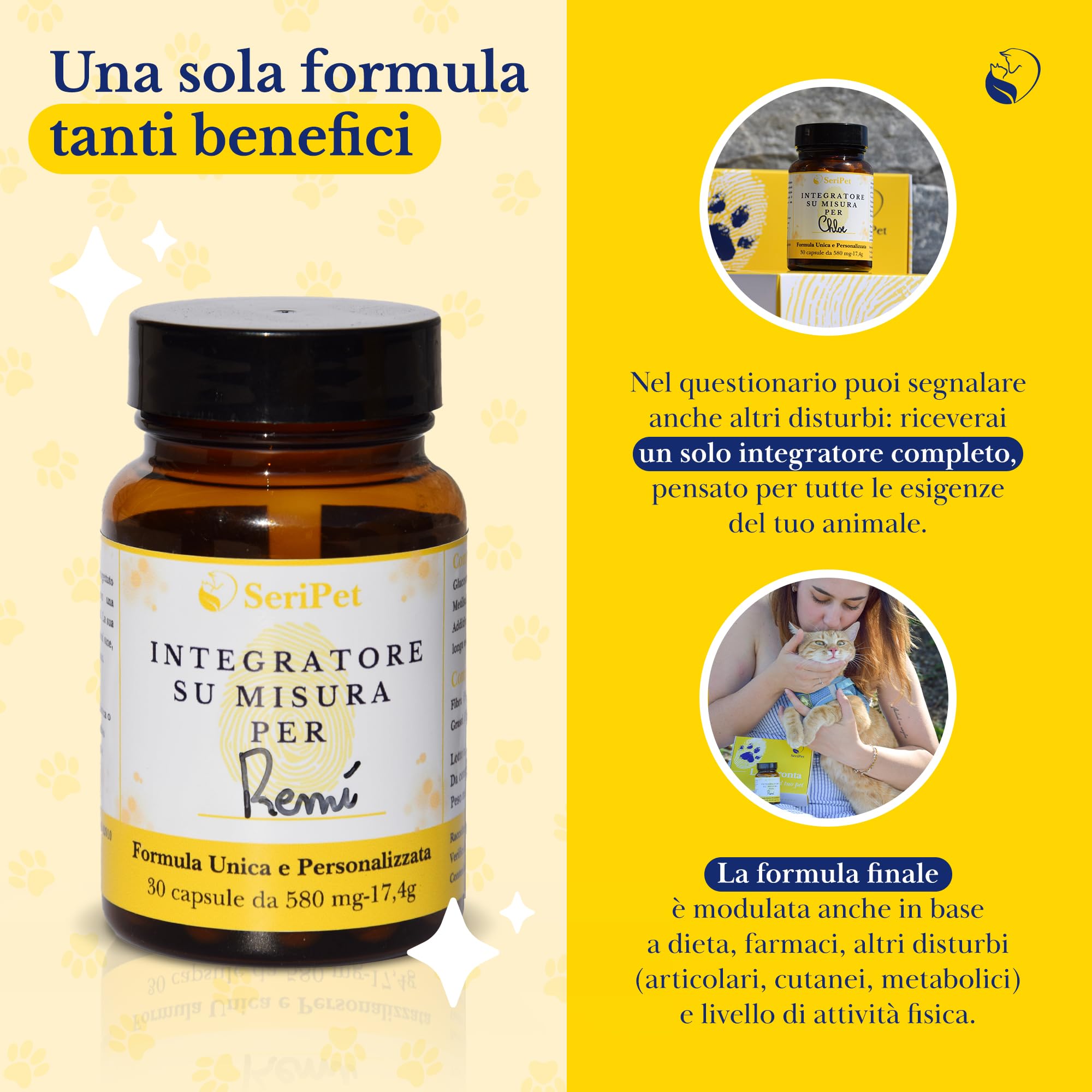 Integratore Disturbi Intestinali Personalizzato per Gatti – Vomito, Diarrea, Colite, Disbiosi o Gastrite – Probiotici e Prebiotici Naturali – 30 Capsule da 580 MG