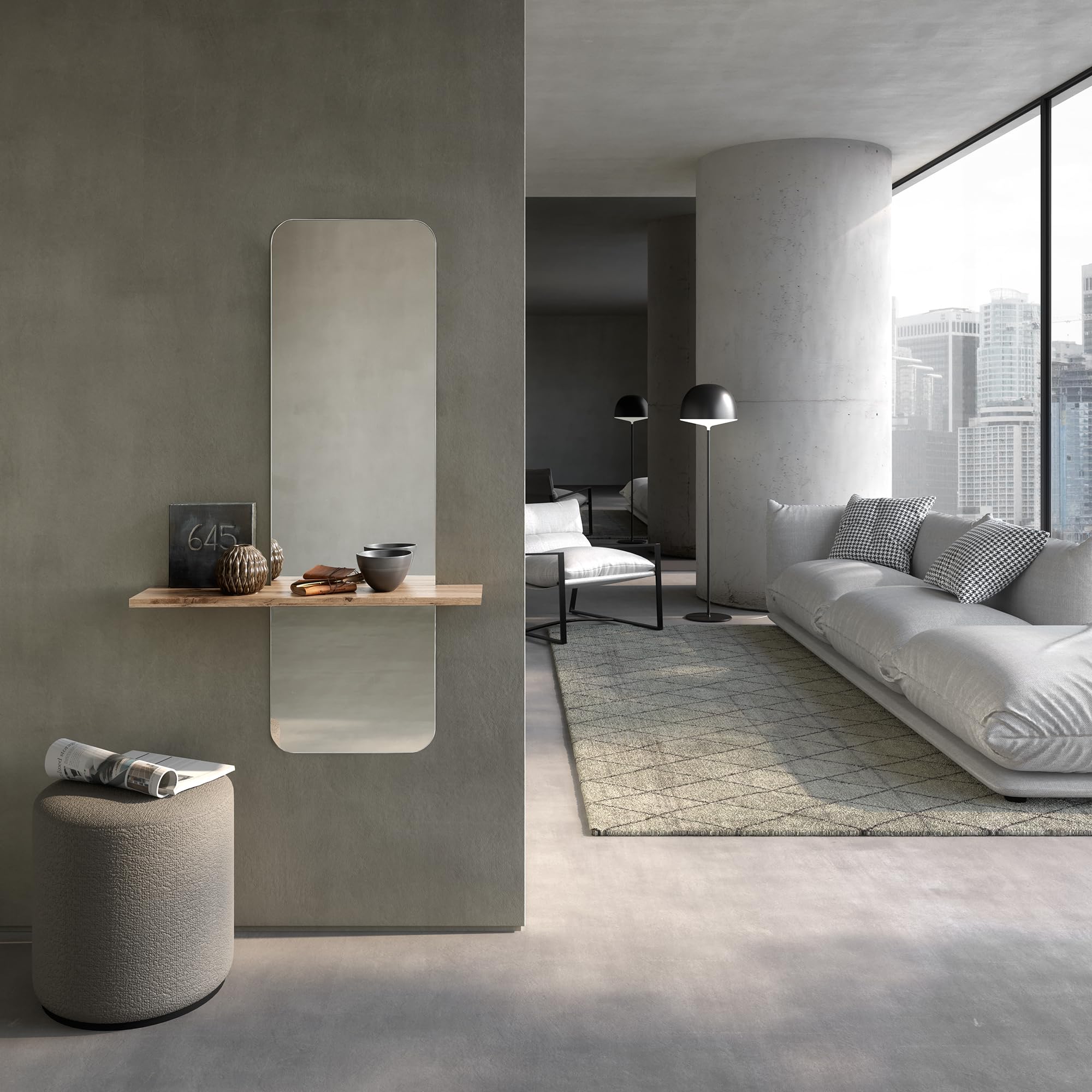 ARHome Miroir moulé avec étagère Moderne, 130 x 80 x 19 cm, Chêne Rustique, Made in Italy