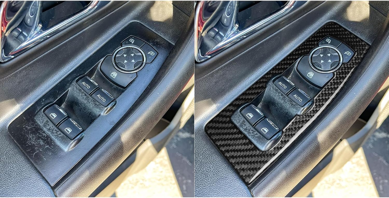 Real Carbon Fiber Fit for Ford Taurus SEL/Limited/SE/SHO 2013-2019 2014 2015 2016 2017 2018 Accessories Car Window Lift Switch Button Panel Kit Cover Interior Trim Sticker Decal Black 4PCS
