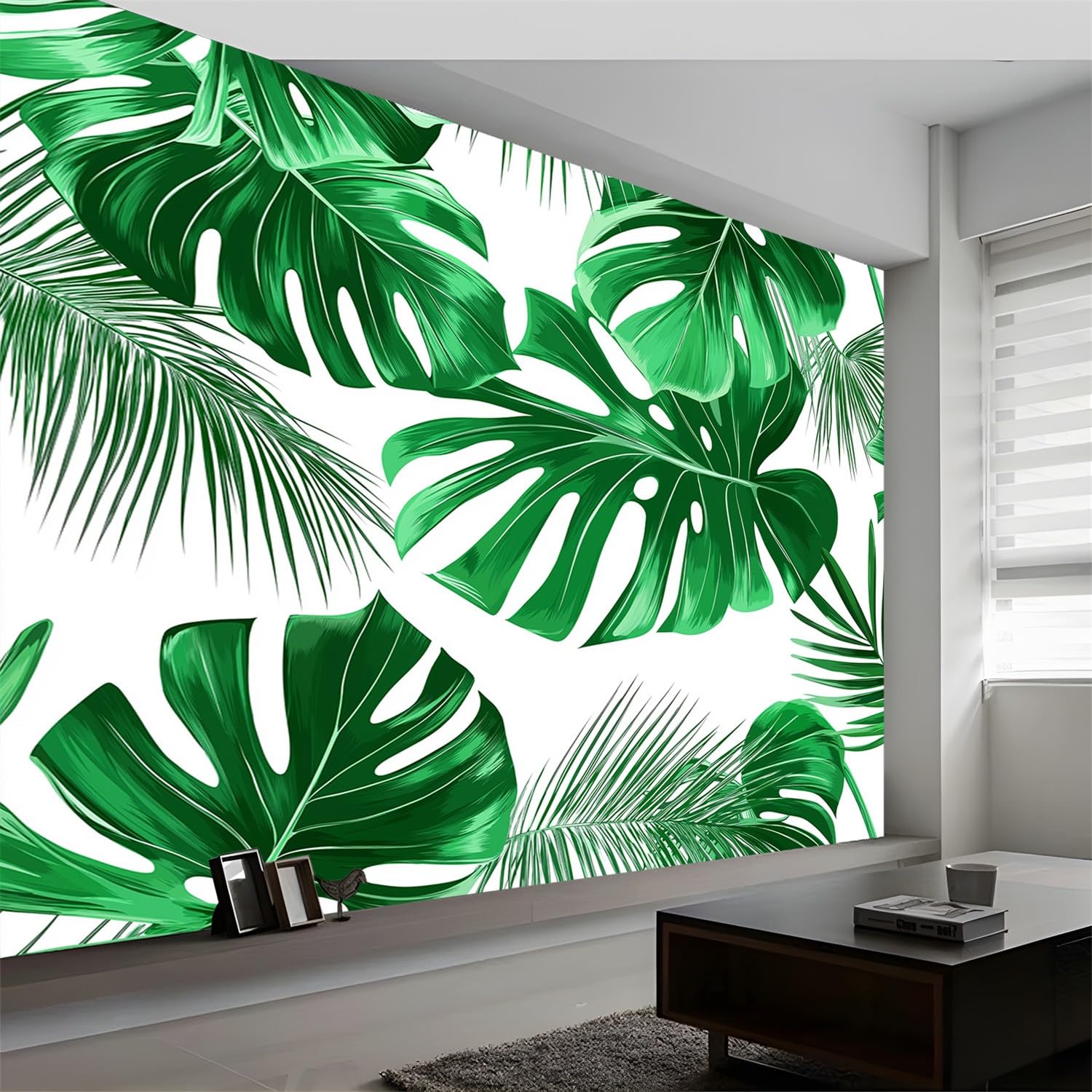 Panoramiczna tapeta z włókniny 350 x 256 cm niestandardowy format, gigantyczny plakat ścienny 3D, białe pojedyncze liście palmowe do salonu sypialnia restauracja dekoracja ścienna TV tapeta ścienna