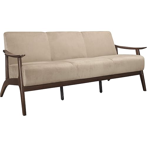 Lexicon Savry 73" W Fabric Wood Arm Sofa, Light Brown