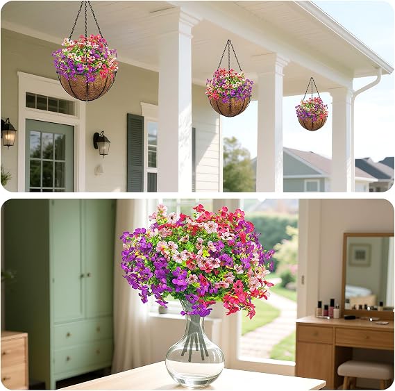 Artificial Flowers Outdoor 189 Fake Flowers, 9 Bundles UV Resistant Plastic Faux Silk Flowers Bouquet, Decorative Artificial Flowers Plants for Garden Graves Porch Window Front Door Indoor Decoration