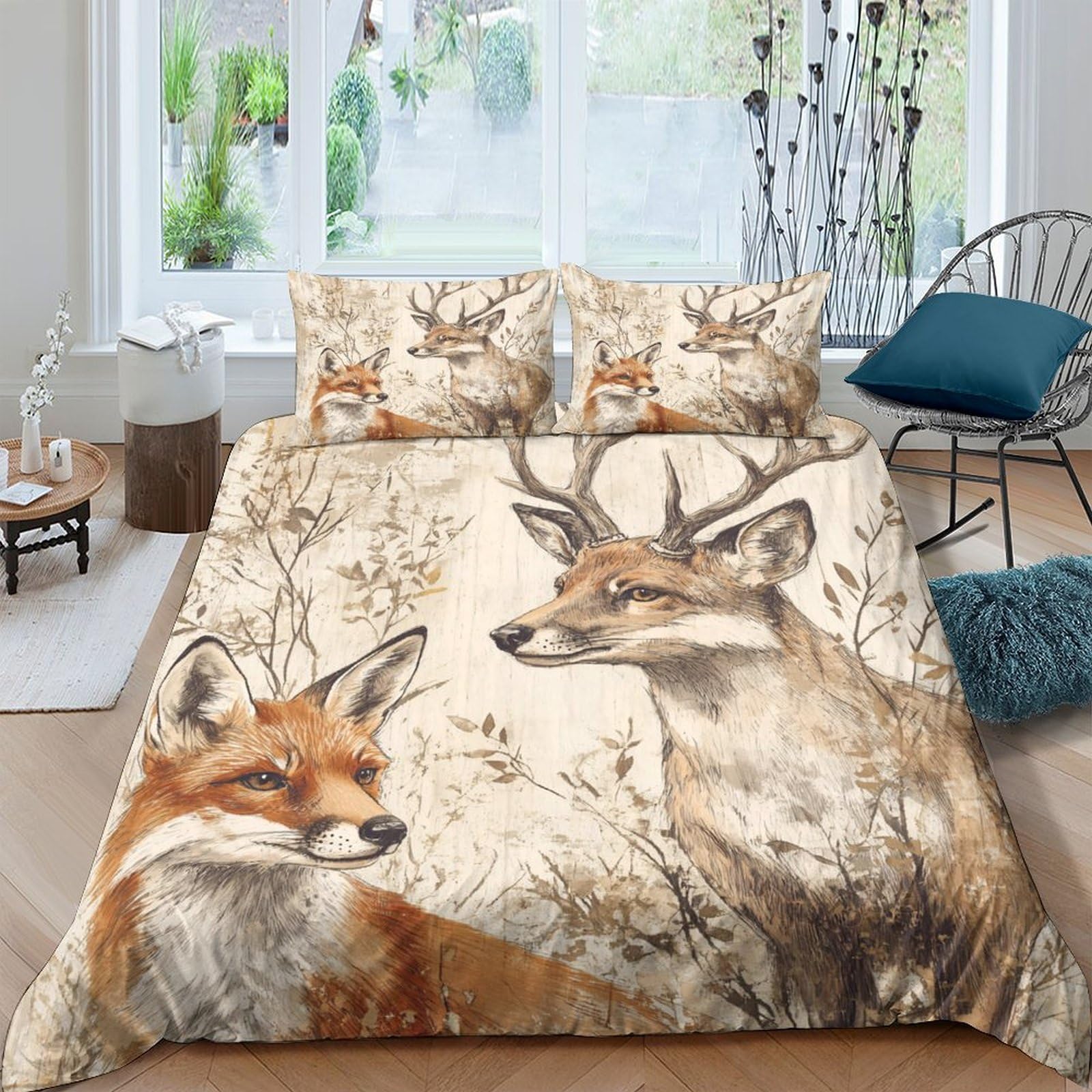Ctjqhvkz Style-10 3D Printed Forest Deer Fitted Sheet Microfiber Soft Fox Bed Cover Anti-Slip Machine Washable Bedroom Decor Single（135X200cm）