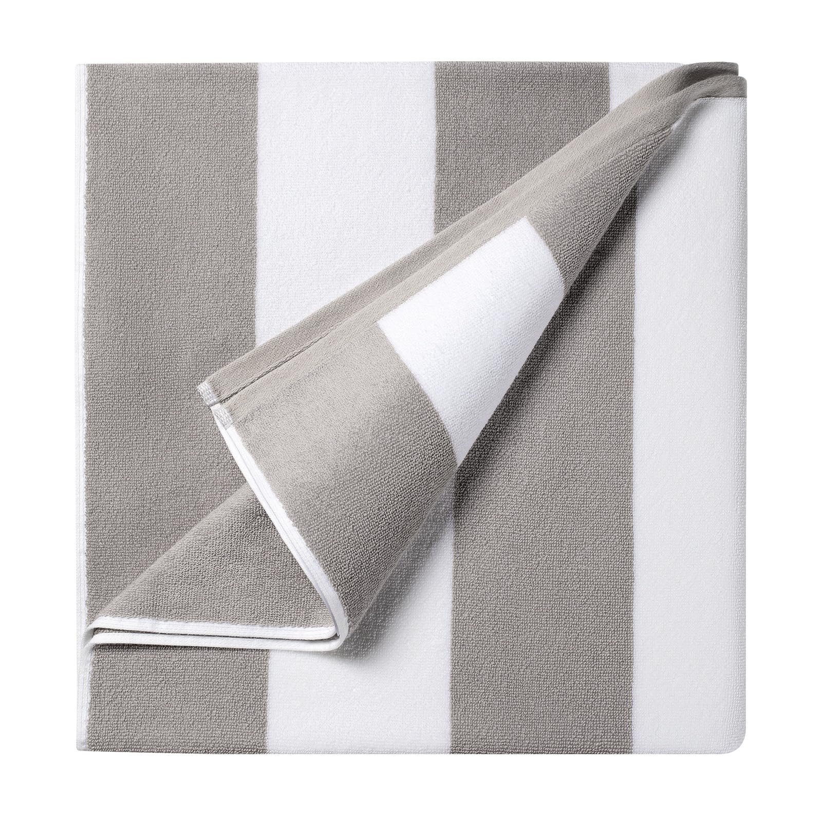 Serviette de plage surdimensionnée en coton - Serviette de piscine à rayures - 180 x 100 cm - Douce et absorbante - Pour adultes - Gris
