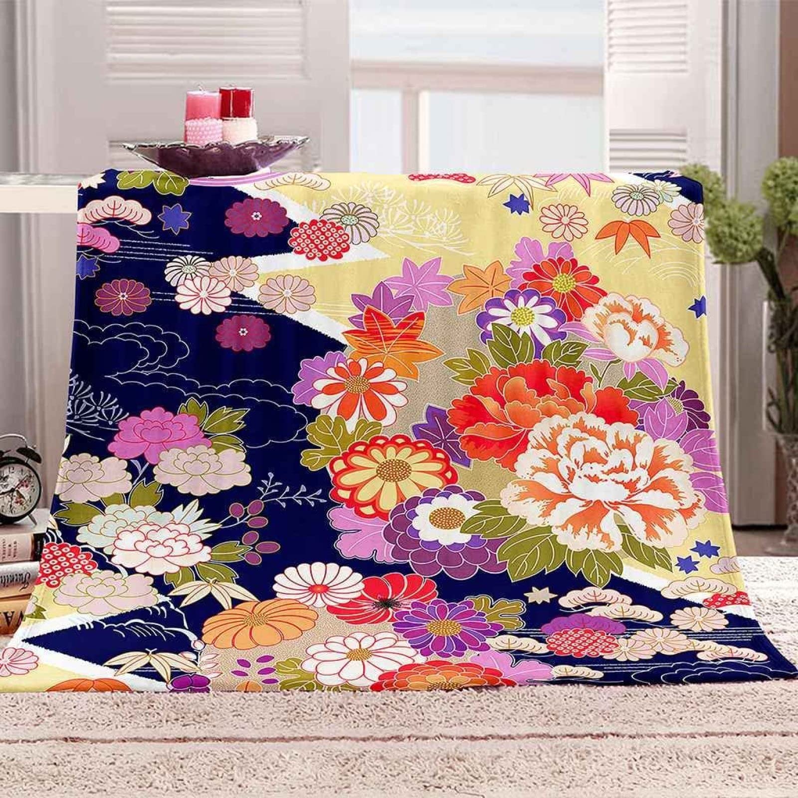 Couverture Polaire 180 x 220 cm Bohême, Plaid Polaire Fleurs Couverture 3D Imprimée Flanelle Blanket Literie 2 Personnes, Couvertures Doux et Chaude pour Canape Lit