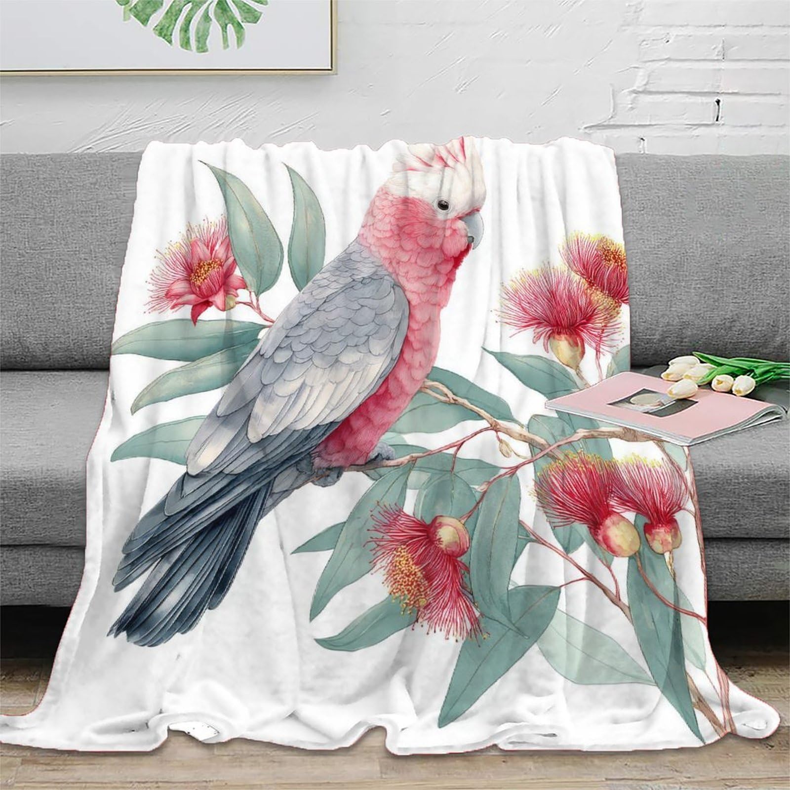 Couverture antistatique cacatoès rose lavable en machine