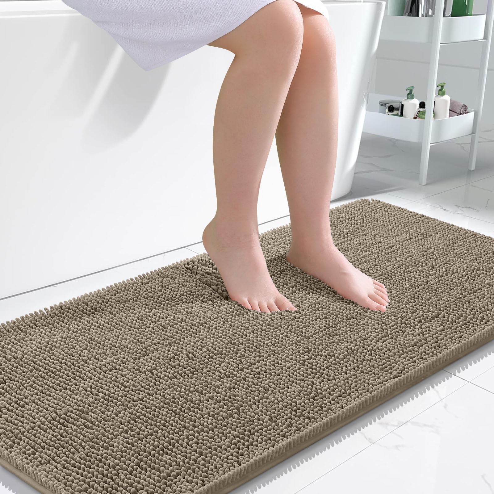 OLANLY Large Bathroom Rugs 50x30, Extra Soft Absorbent Chenille Bath Rugs | Warm Taupe, Quick-Drying Rubber Backing, Machine Washable Bath Mat for Bathroom Floor, Tub and Shower, Home Decor Accessorie