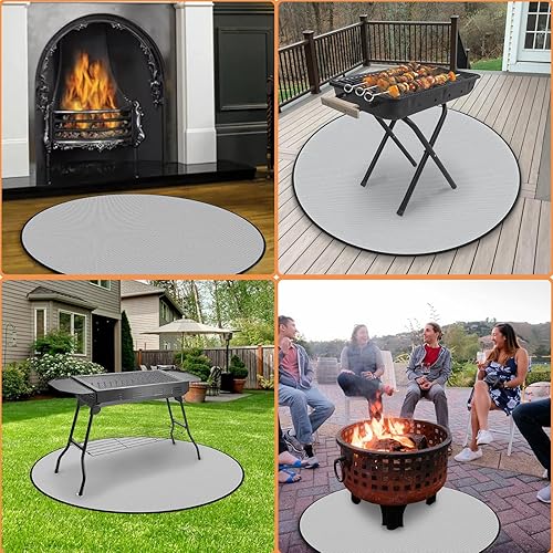 Vista 7 de Tapete para hoguera de 24 pulgadas para hoguera individual, tapete redondo de 4 capas ignífugo, tapete para debajo de la parrilla para parrilla al