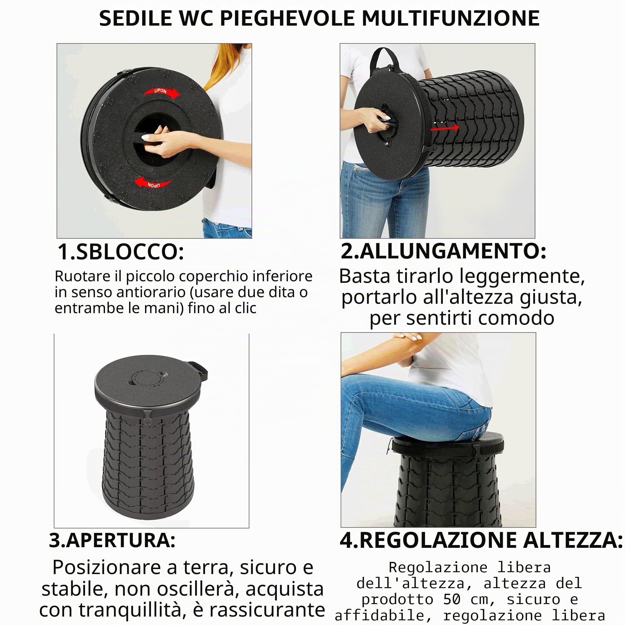 2025 Wc Portatile Campeggio Toilette, Pieghevole Wc Campeggio Altezza Regolabile WC Auto Pieghevole per Adulti Viaggio, Spiaggia, Igiene, Escursioni