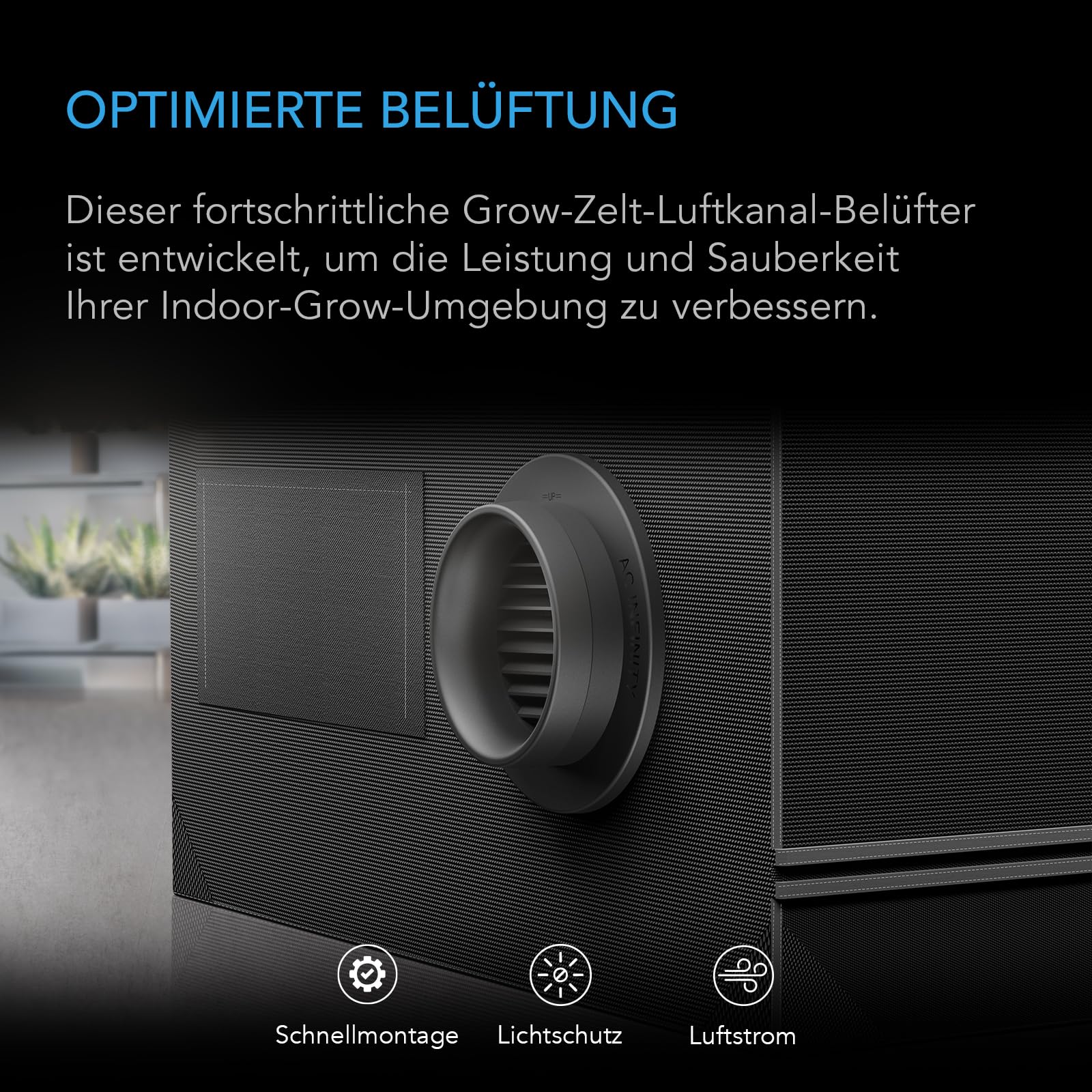 AC Infinity Grow-Zelt-Luftkanal-Belüfter 2er-Pack Lichtblockierende Twist-On-Luftauslässe mit integriertem Adapter Insekten & Staubfilter Hoher Luftstrom Passt auf Standard-150 mm-Luftkanal-Anschlüsse
