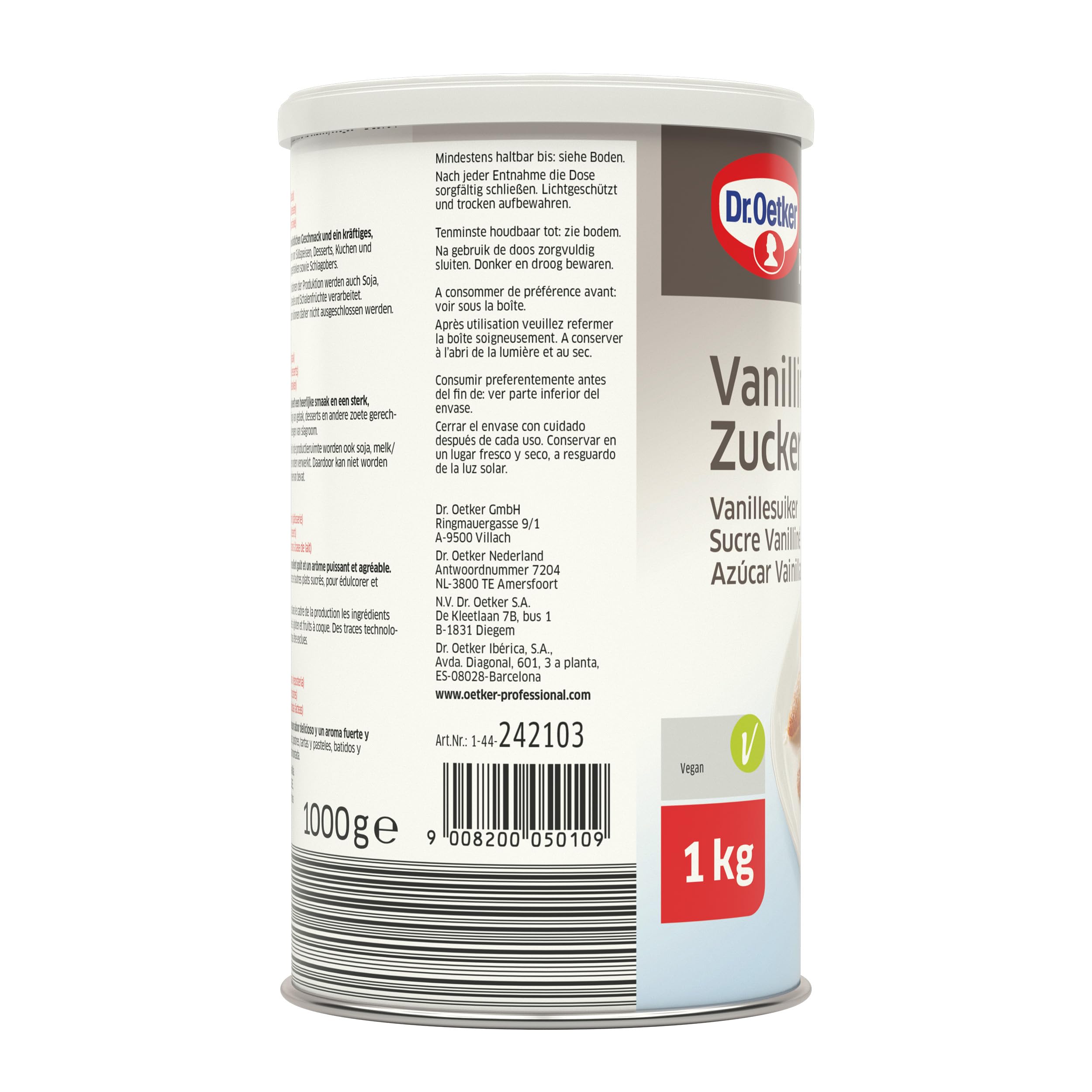 DR. OETKER Azúcar Vainillado 1 kg, Vainilla para Repostería y Decoración
