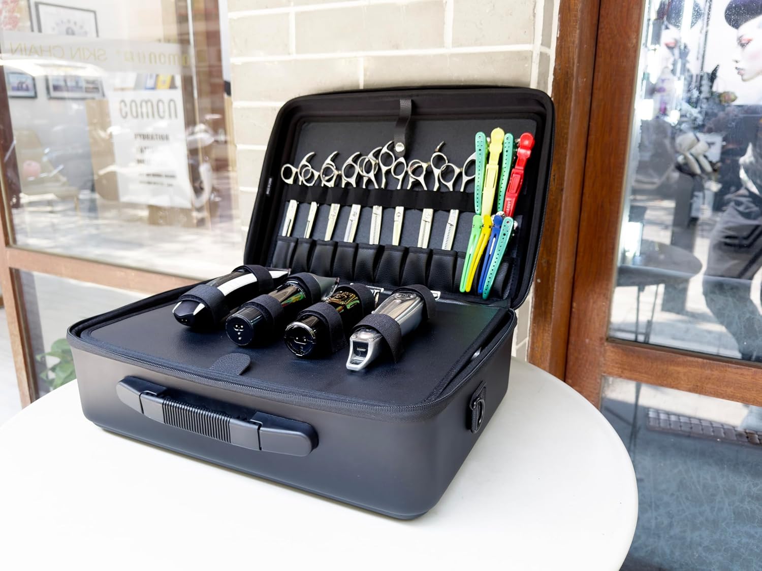 professional leather barber case black Makeup Stylist Train clipper case Hair Salon barber box．
