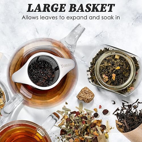 Miniatura 2 de Infusor de té de acero inoxidable 18/8 extra fino con gran capacidad y tamaño perfecto, asas dobles para colgar en teteras, tazas, tazas para
