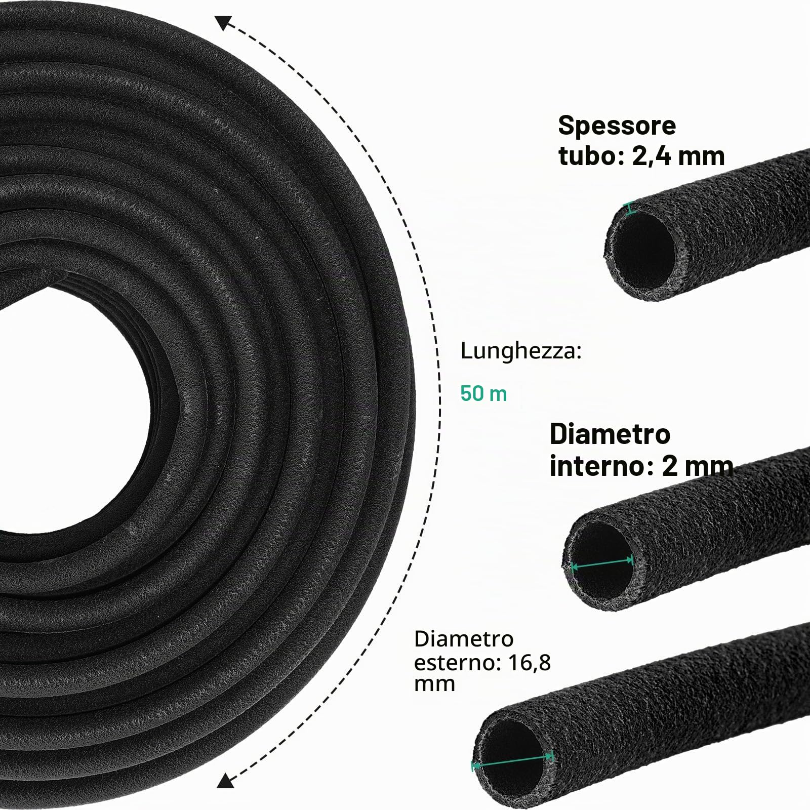 Tubo Poroso per Irrigazione 50 mt 1/2" con Vari Connettori, Set Tubo Gocciolante da Giardino per Prati, Patii… (verde) (nero)