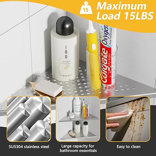 Miniatura 8 de Neodrain Estantes de ducha cepillados de 10 pulgadas para pared de azulejos, estantes esquineros de acero inoxidable 304 para baño, estantes