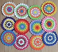 SouthMage 12 Assorted Rainbow Crochet Granny Square Doilies - 5.5" Handmade Rounds for DIY Crafts, Coasters, Plant Mats