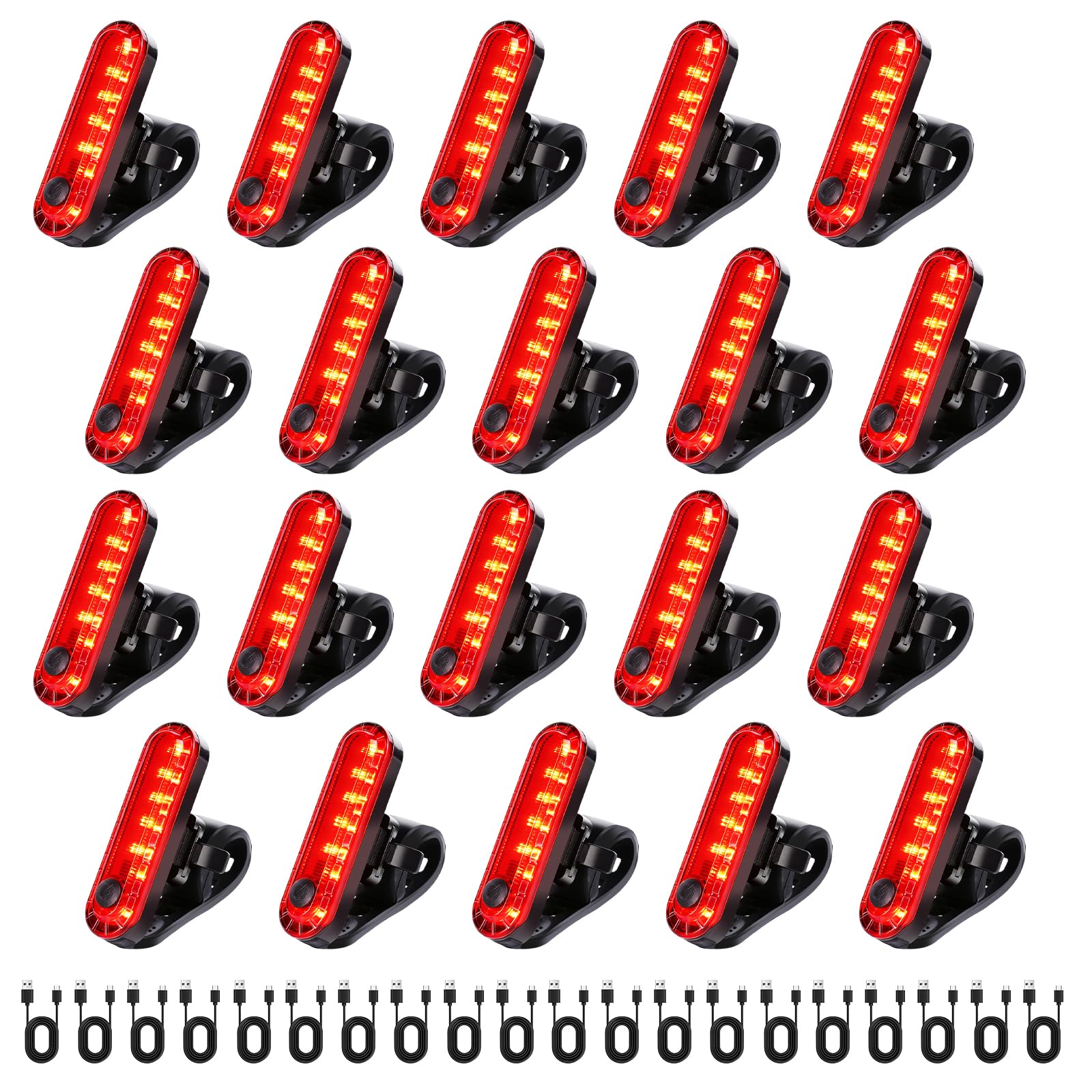 KunHe Lot de 20 feux arrière de vélo rechargeables par USB super lumineux avec 4 modes d'éclairage pour skateboards, poussettes et fauteuils roulants