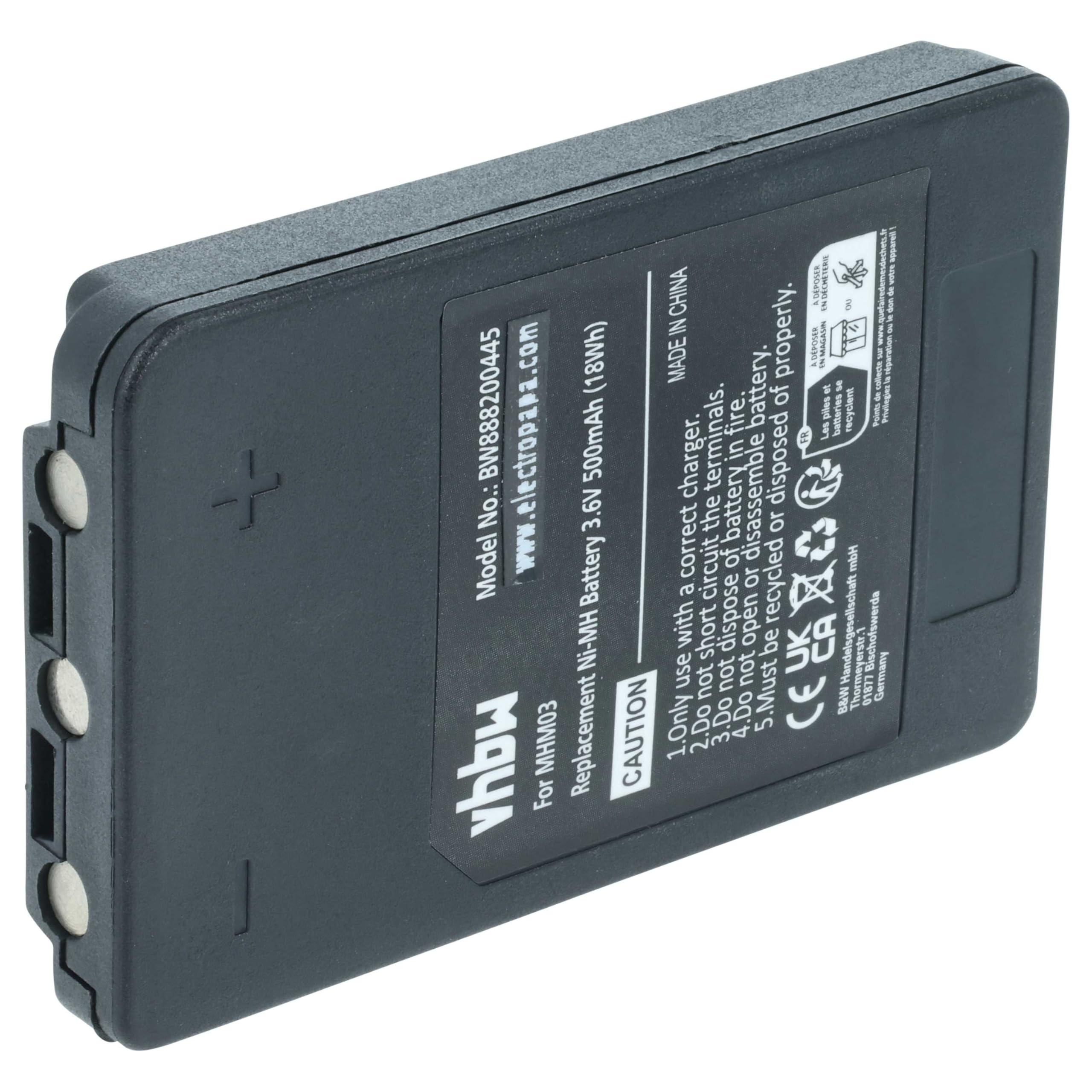 vhbw batteria sostituisce Autec LPM01, LPM01LI, MHM03, R0BATT00E10A0 per Radiocomando Industriale, Telecomando (500mAh, 3,6V, NiMH) - Nero