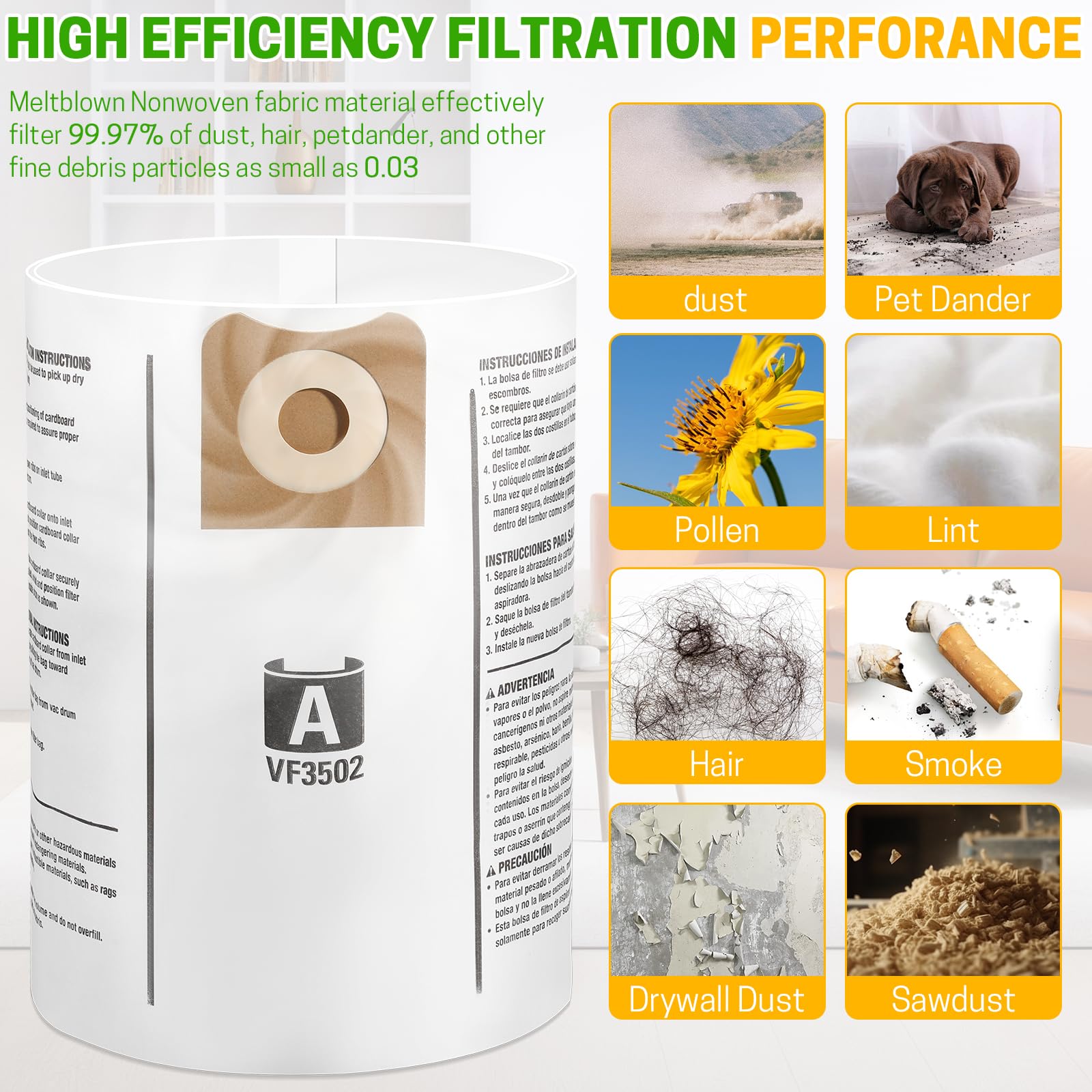 Wet Dry Bag PACK VF3502 Shop Vac Bags Compatible With Ridgid 12