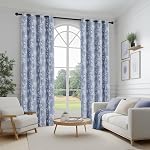 FMFUNCTEX 100% Blackout Floral Curtains 72 Inches Long for Bedroom, Blue White Blossom Patterned Curtains for Living Room Darkening Thermal Insulated Drapes, Farmhouse Grommet Window Curtains 2 Panels