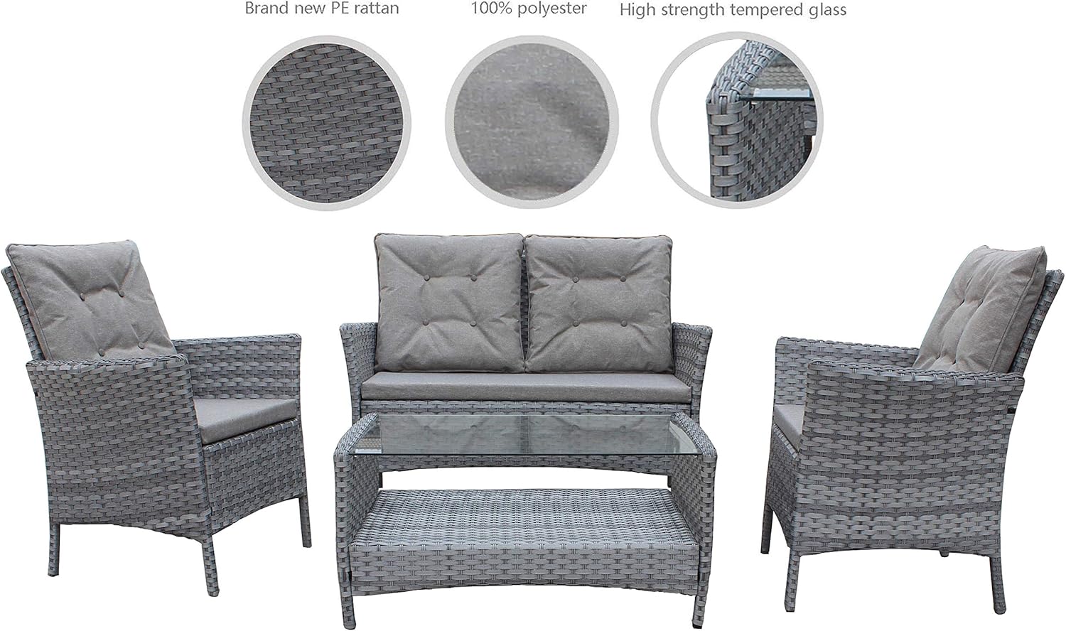 DIMAR GARDEN 4 Pieces Outdoor Patio Furniture Set Rattan Wicker Coffee Table and Chair, Porch Conversation (Black) : Patio, Lawn & Garden