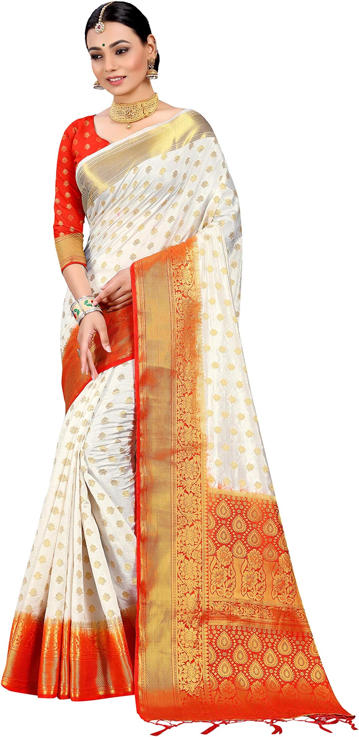 Sarees For Women Banarasi Art Silk Woven Saree l Indian Holi Festival Gift Sari with Unstitched Blouse