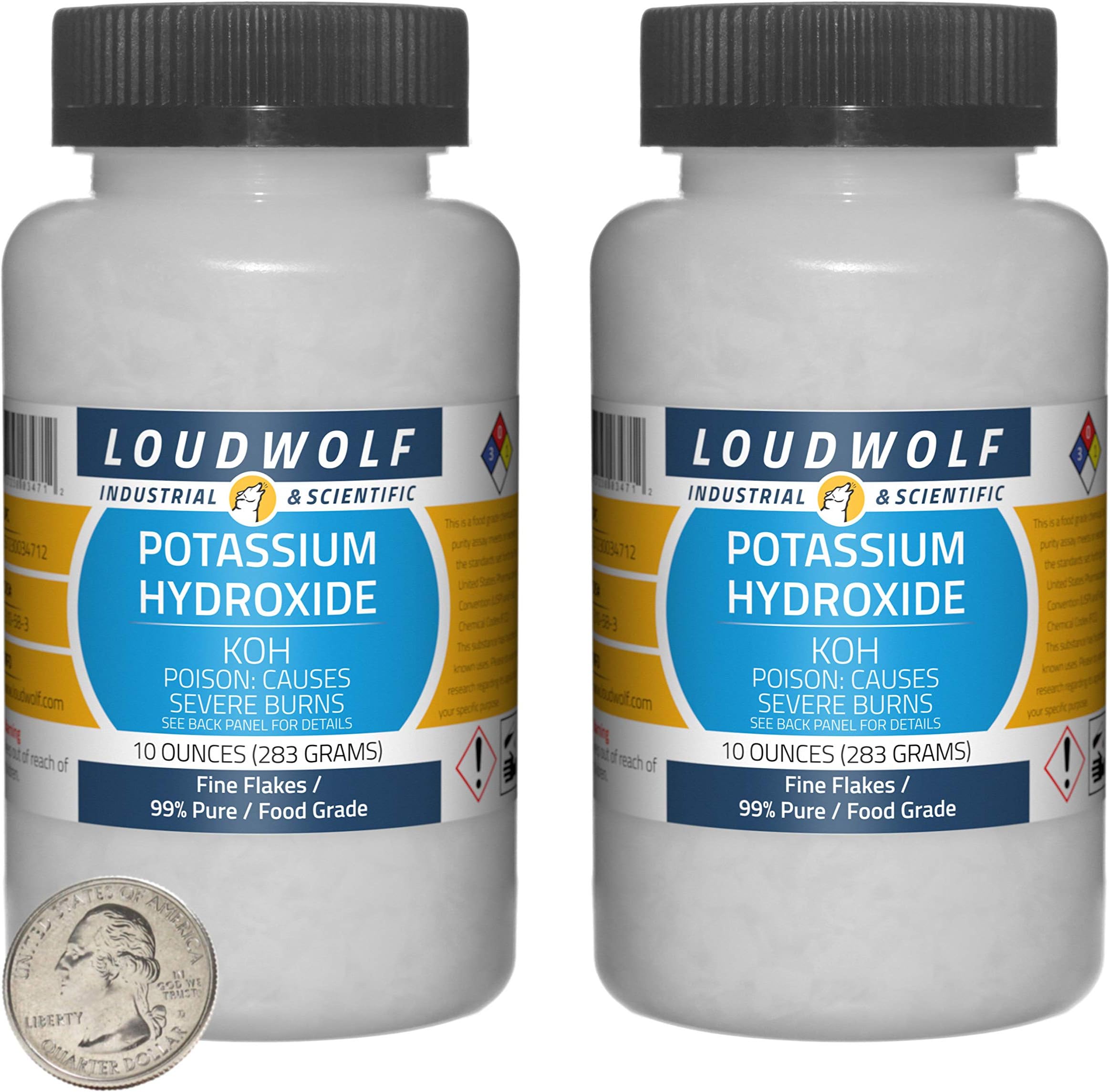 Potassium Hydroxide / 1.3 Pounds / 2 Bottles / 99% Pure Food Grade/Fine Flakes
