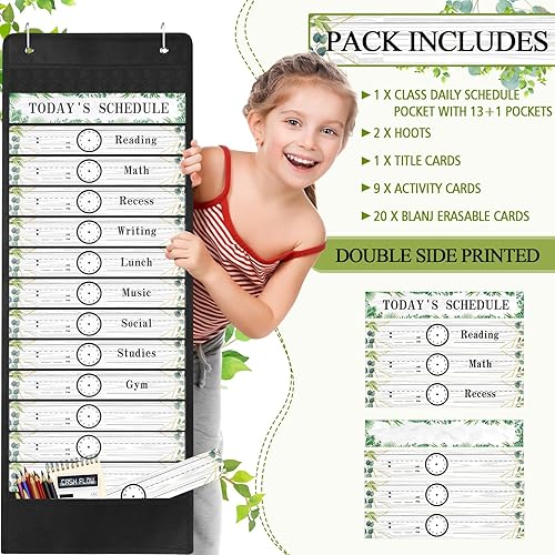 Miniatura 4 de Tatuo Tabla de bolsillo diario para el aula con tarjetas reutilizables y 14 bolsillos, suministros de aula de granja, tablas de horarios de