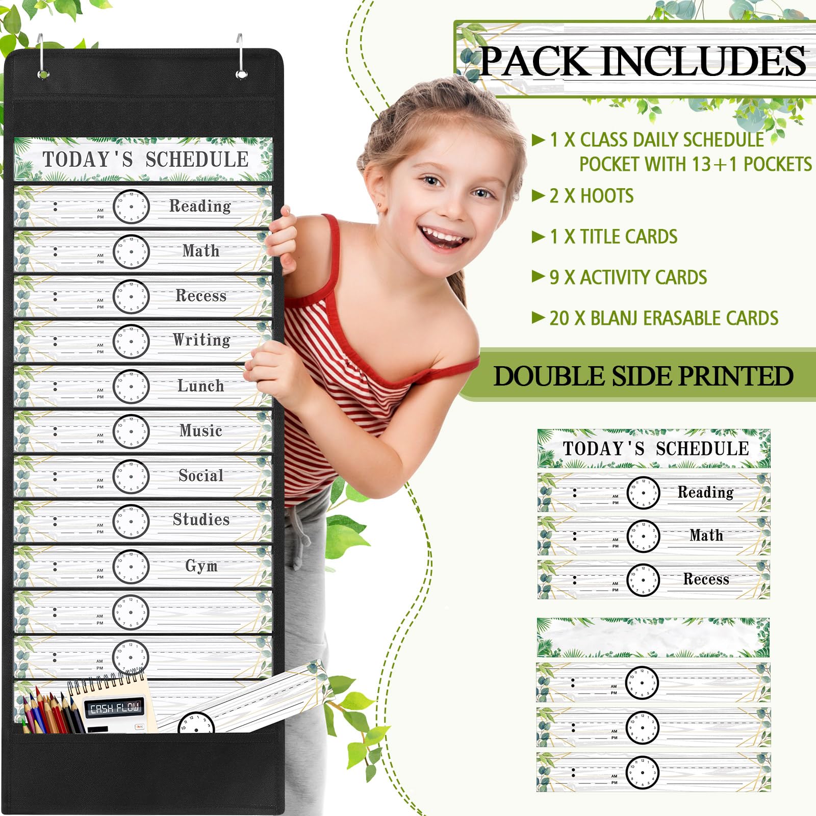 Schedule Pocket Chart Farmhouse Daily - Classroom Organization With  Greenery Design Cards Farmhouse Classroom Schedule Pocket Chart With Cards, image size:1600x1600