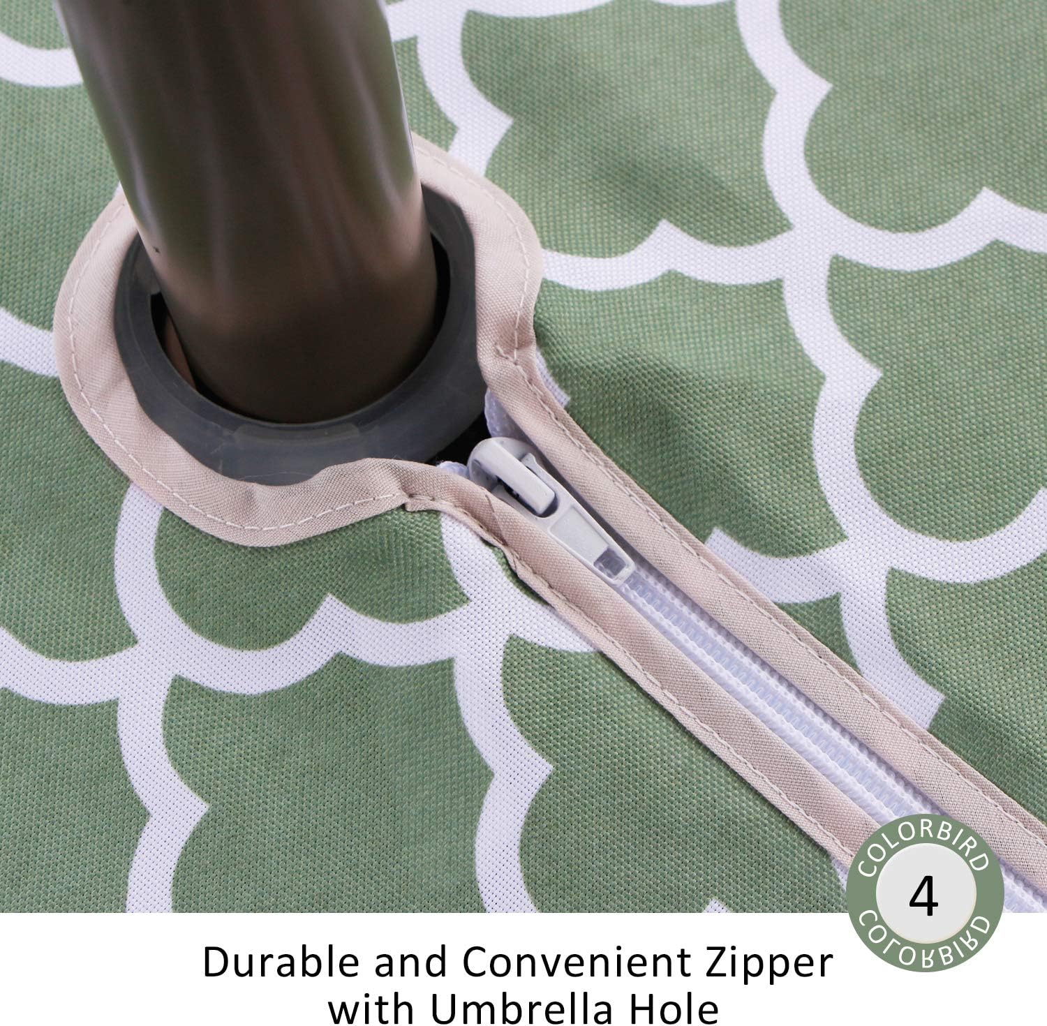 ColorBird Elegant Trellis Outdoor Tablecloth Waterproof Spillproof Polyester Fabric Table Cover with Zipper Umbrella Hole for Patio Garden Tabletop Decor, 60" Round, Zippered, Green