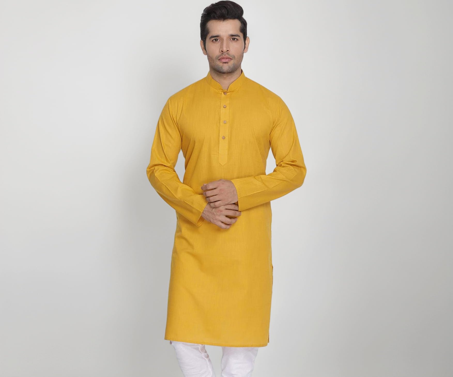VASTRAMAY Men's Cotton Linen Kurta, Solid Design, Comfortable Fit for Casual, Ideal for Weddings, Parties, and Celebrations