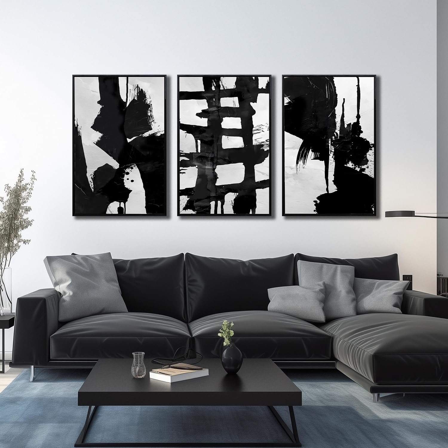Black Framed Wall Decor for Office Large Boho Pictures for Living Room 3 Piece Artwork for Walls Bedroom Size 24 x 36 Inch