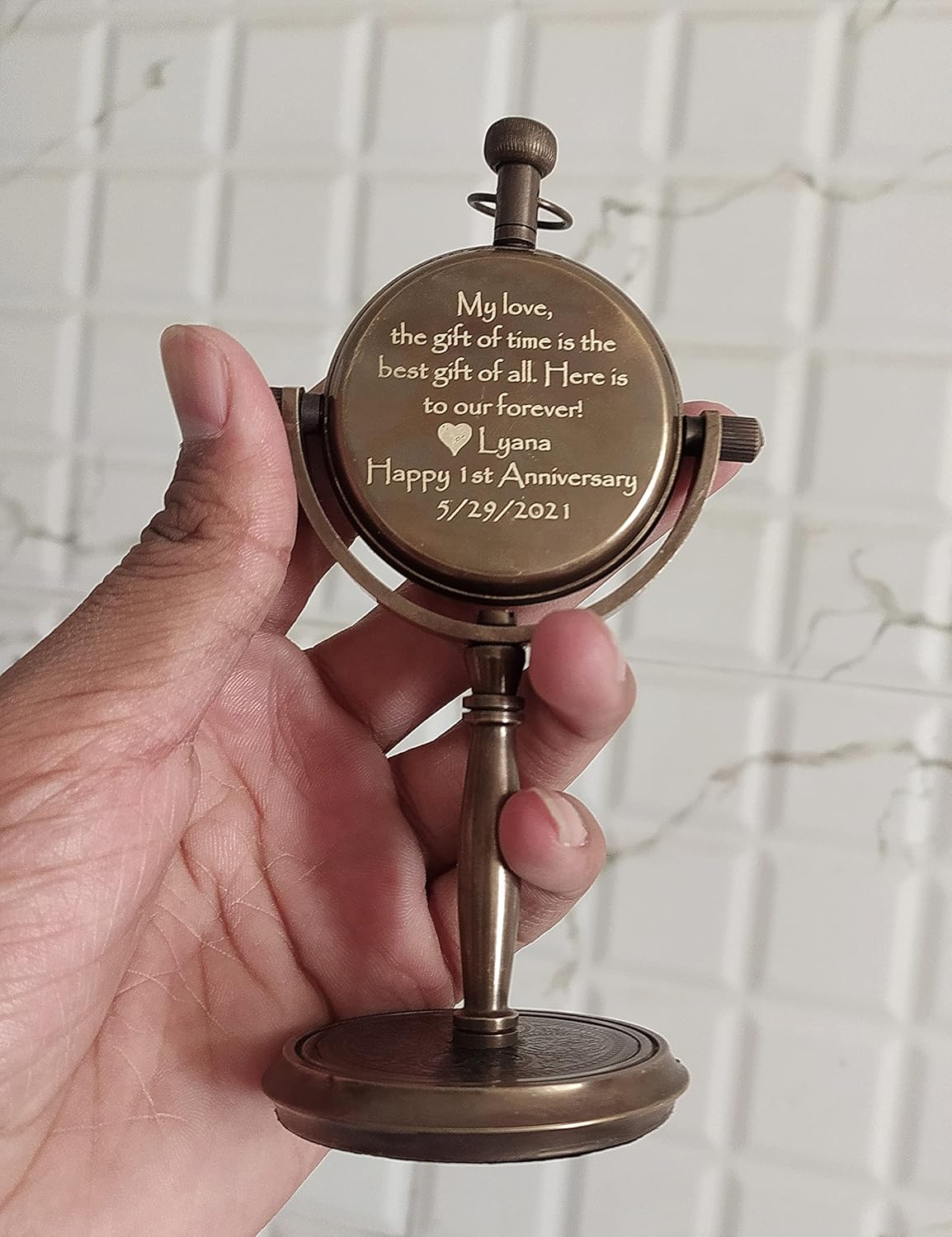 PORTHO Custom Desk Clock – Silent Table Clock for Home & Office Decor,Unique Old-School Timepiece, for Wedding Anniversary, Graduation, Valentine's Day,Special Occasions