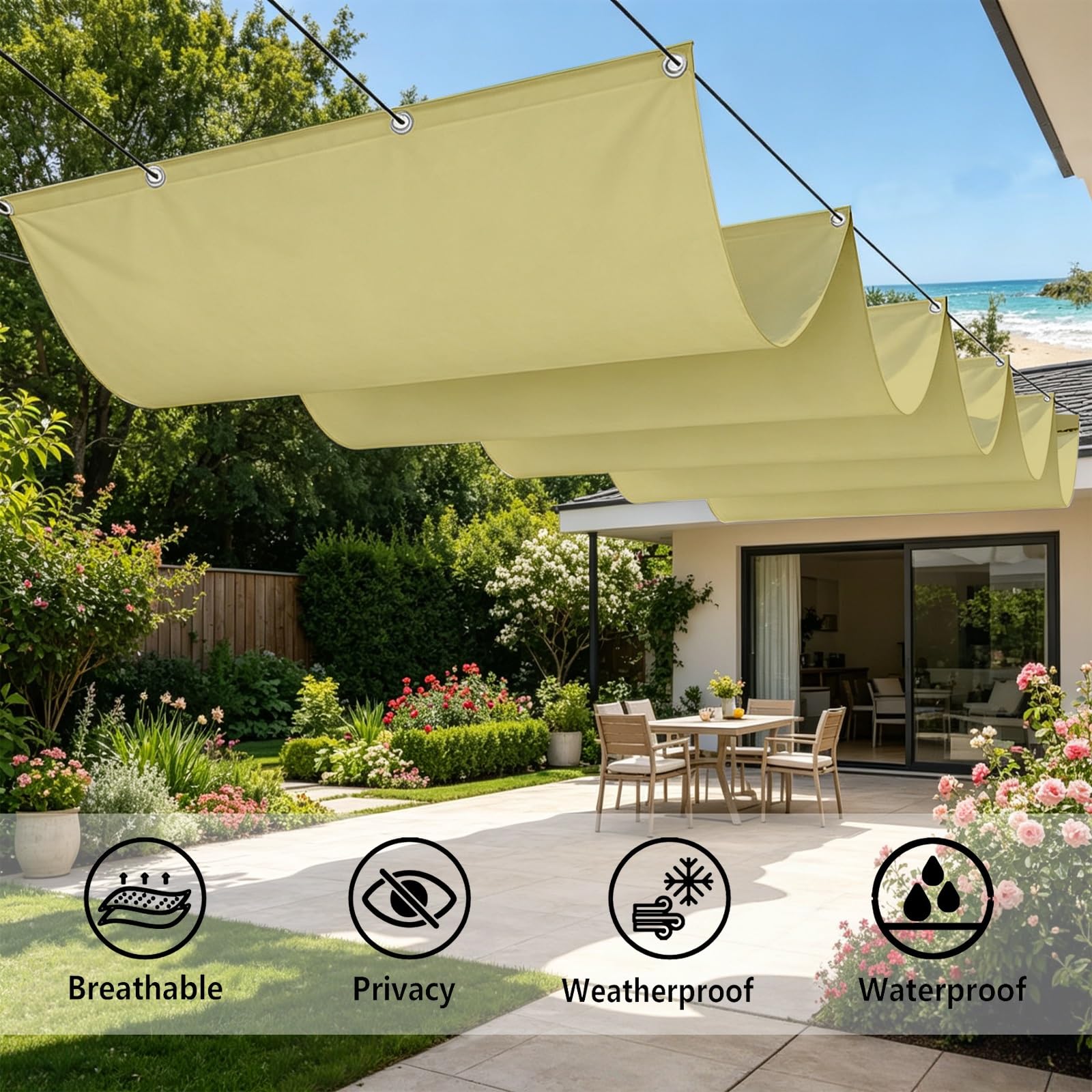 Zadaszenie Żagla Ogrodowego 250 x 580 cm Odporny Na Warunki Atmosferyczne Wytrzymały Żagiel Przeciwsłoneczny Premium Prostokątny Na Zewnątrz Ogród Patio Na Imprezę, Piaskowy żółty