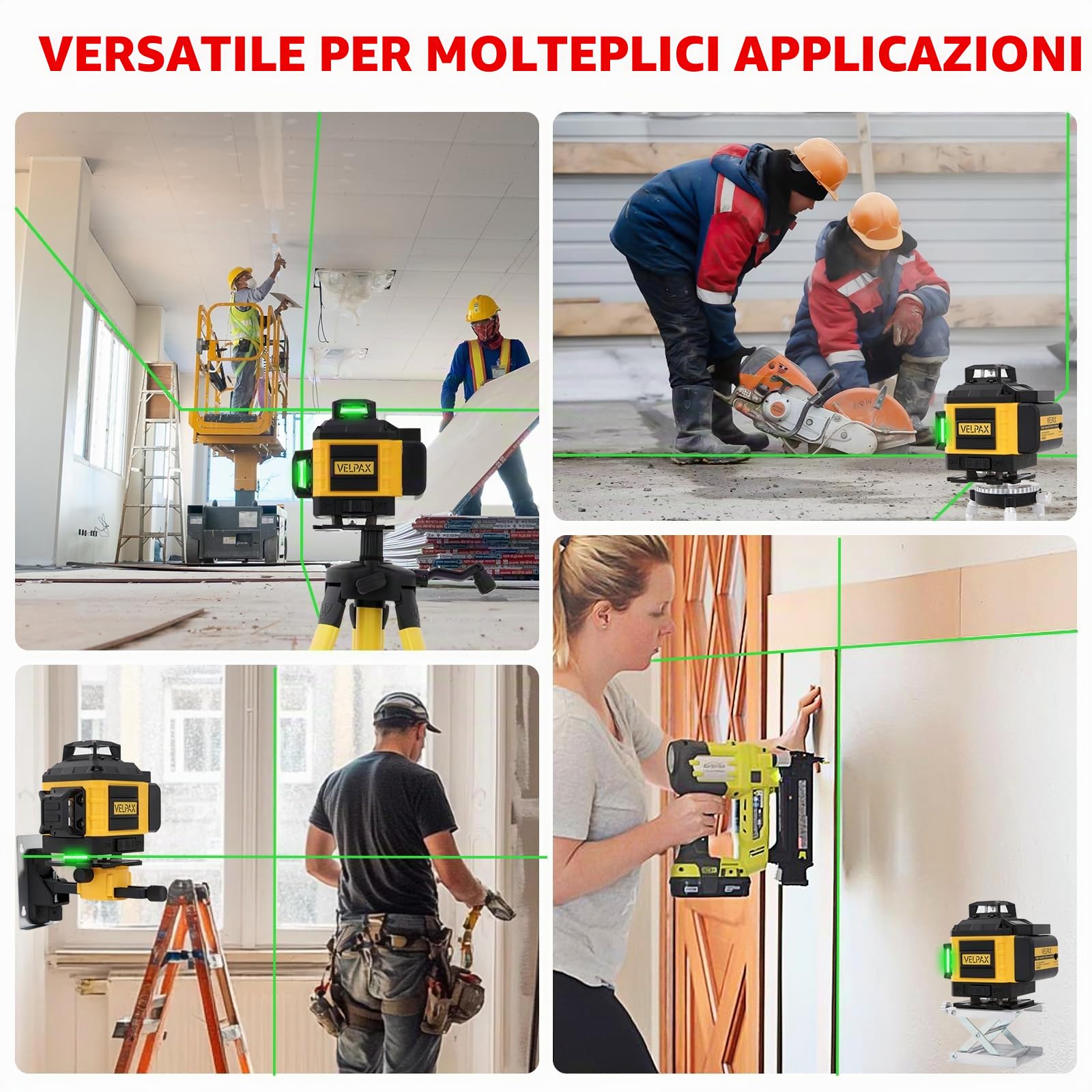 Laser a linee incrociate 16 linee, laser multifunzionale 4D con treppiede, 2 batterie da 2400 mAh, livella laser 4 x 360°, per interni e cantieri edili