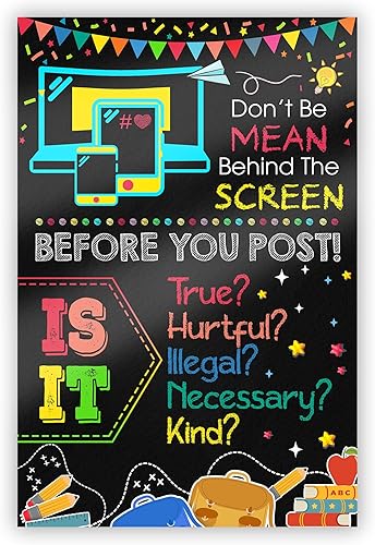 Minitowz Póster anticibernético para decoración de aula, póster de oficina de consejero, letrero de clase de computadoras, decoración educativa para