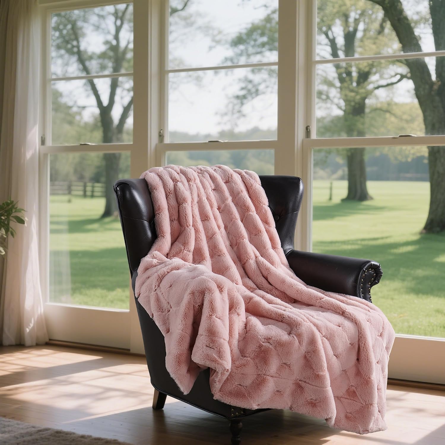 HESTIN Football Jacquard Plush Throw Blanket 50x60 Inches - Ultra Soft Luxury, Breathable & Warm Comfort for Bed, Couch, Sofa, Outdoor, Gift Ideas,English Rose