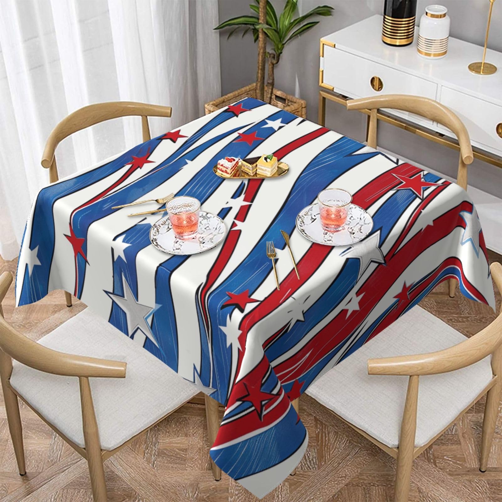 WPKJU Patriotic Stars Strips Independence Day Printed Square Tablecloth 54x54 inch Water Resistant Table Cover Washable Rectangle Table Cloth for Dining Tables