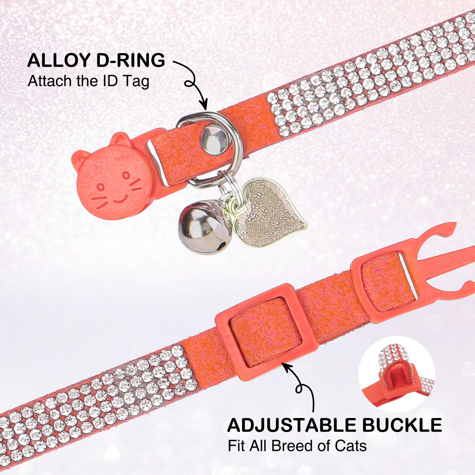 Strass-Katzenhalsband mit Glöckchen, Diamant-Katzenhalsband mit Sicherheitsschnalle, Schnellverschluss, für Mädchen, Jungen, kleine Kätzchen, Haustiere, Welpen, niedlich, weich, weiblich,