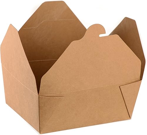 Paper Take Out - Contenedores de comida de 96 onzas, cajas de papel kraft marrón de 8 x 6 x 3 12 pulgadas, aptos para microondas, a prueba de fugas,