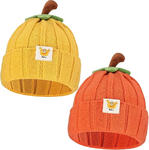 Mepase 2 piezas de Halloween Baby Pumpkin Hat Infant Kids Pumpkin Beanie Winter Cute Knit Hat Newborn Beanie Baby Winter Cap Soft Boy Girl Acción de