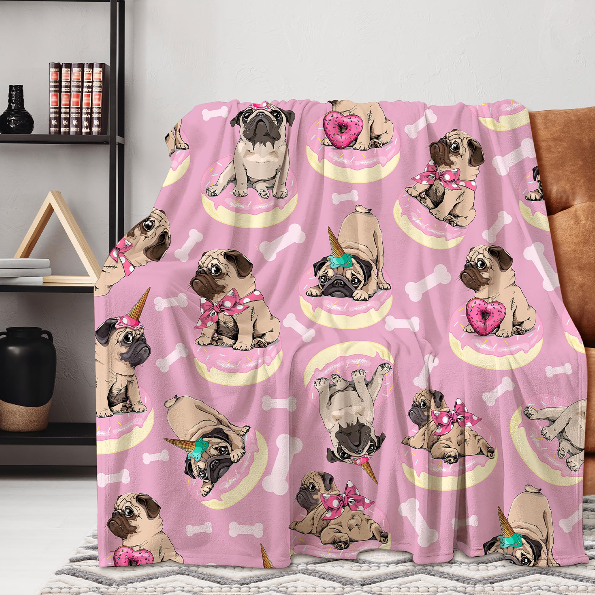 Pug Dog Flannel Blanket Throw - 60x50 Inch Soft Lightweight Blanket For Sofa, Bed, Or Travel - View #6