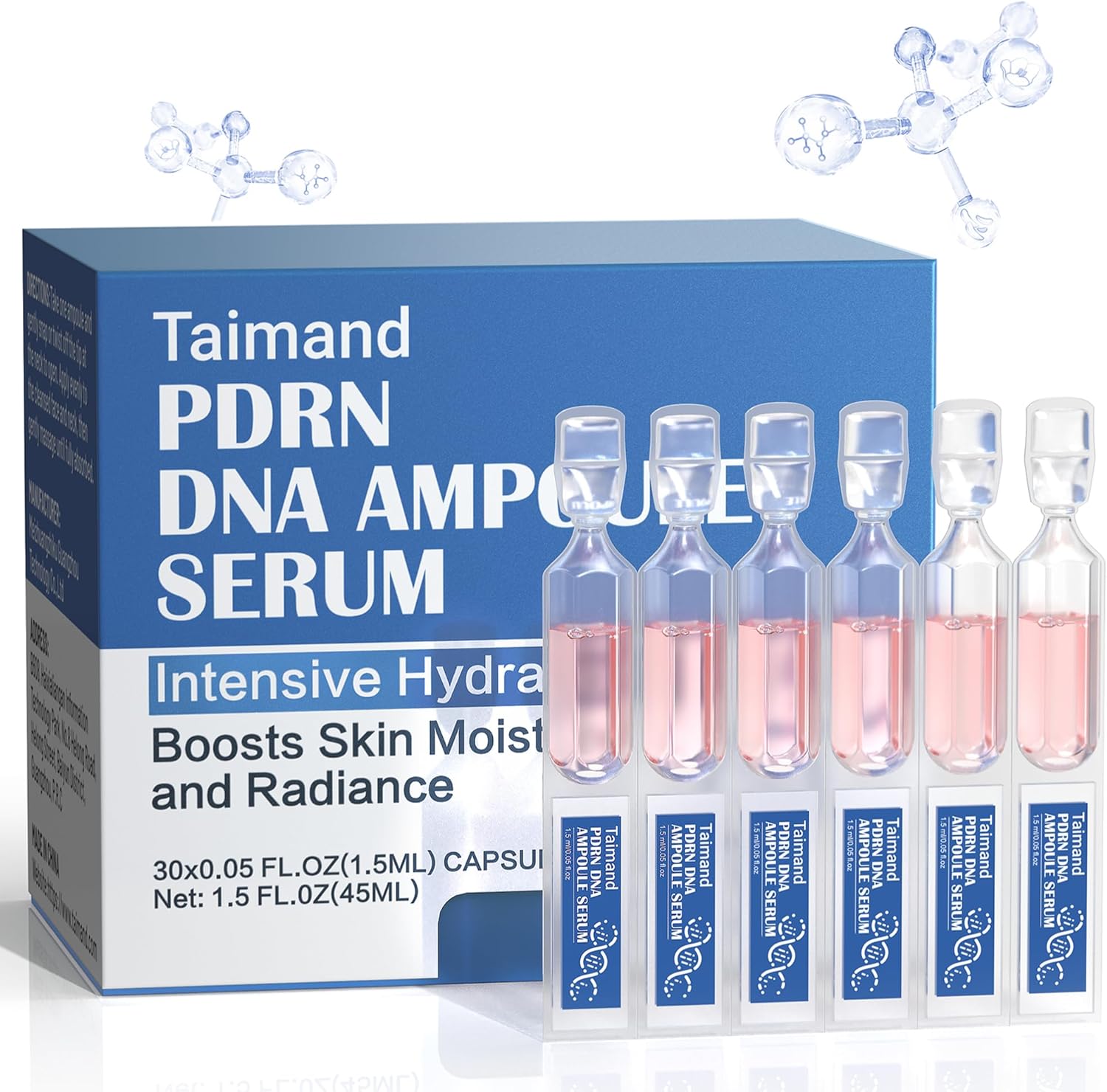 Salmon DNA PDRN Anti-Aging Serum, PDRN Intensive Ampoule, Pre-makeup Skincare, Collagen, Glutathione, Niacinamide & Hyaluronic Acids, Ultra Hydrating Serum, Improves Skin Radiance, 0.05 fl.oz x 30e