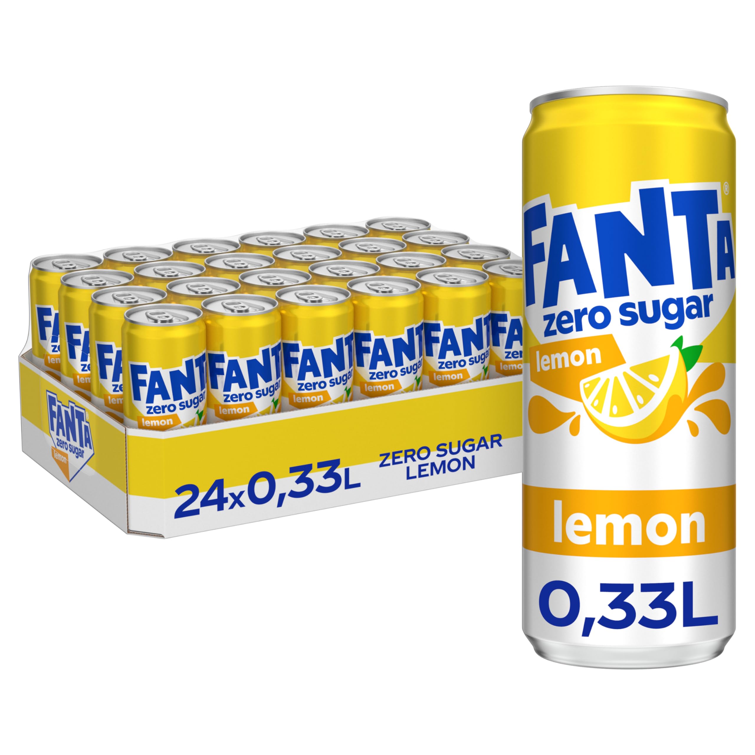 Fanta Lemon Zero - fruchtige Erfrischung mit saurem Zitronengeschmack - ohne Zucker und ohne Kalorien in praktischen Einweg Dosen (24 x 330 ml)