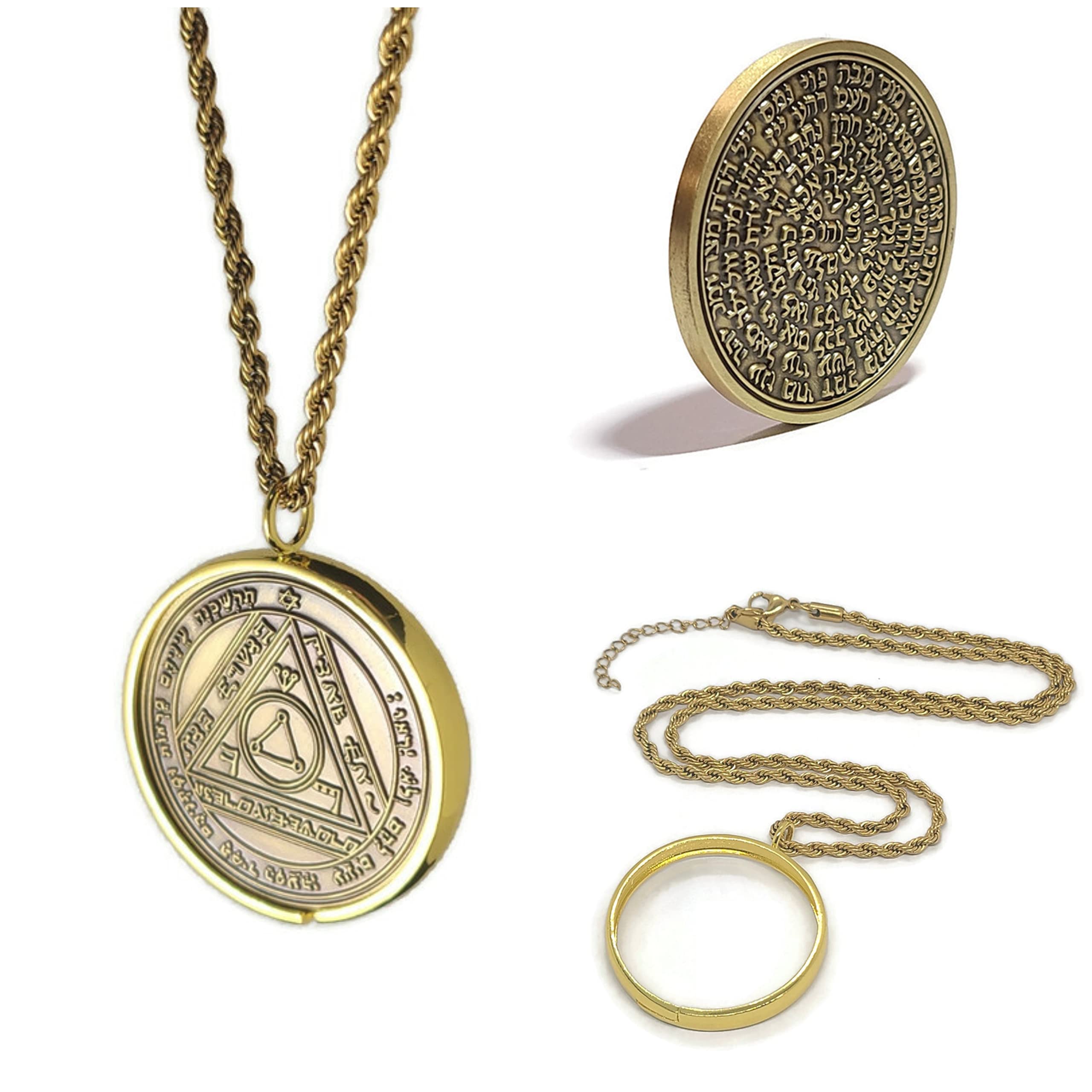 KSC KING SOLOMON COINSixth Pentacle of Sun + 72 names of God + 1FitAll King Solomon Coin bezel kabbalah seal talisman Necklace