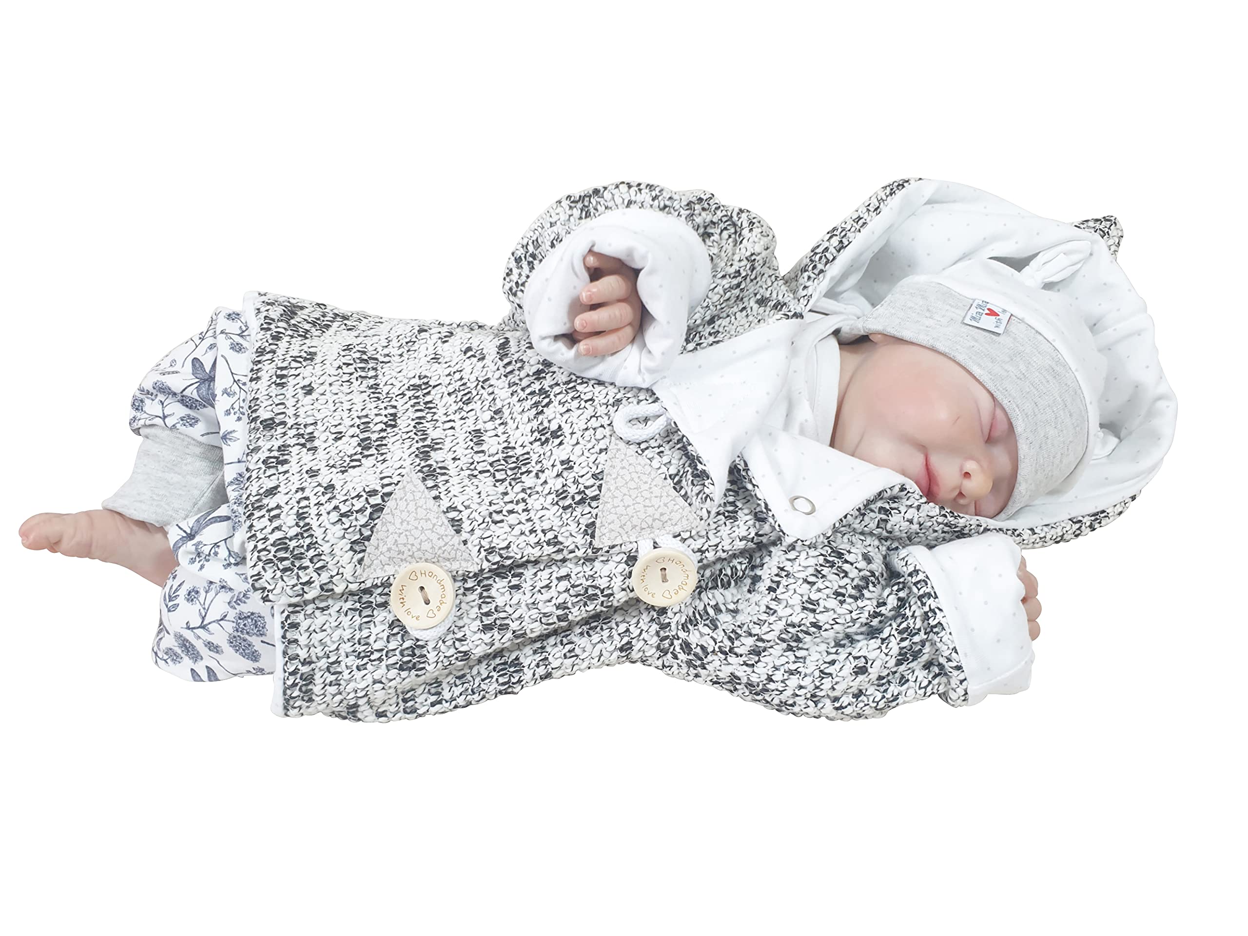 Atelier MiaMia - Jacke Boucle Grobstrickjacke Baby Kind Größe 56 Designer Strickjacke Limitiert !! grau weiß