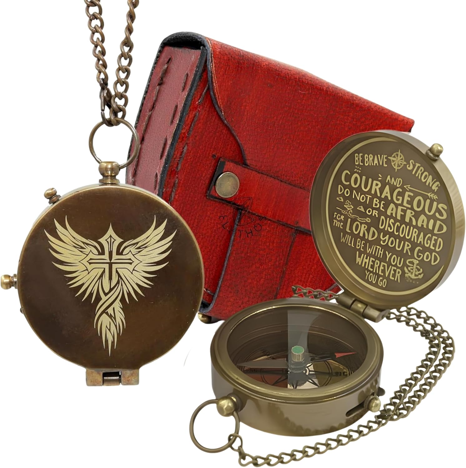 Handmade Brass Antique Compass with Leather Case – Vintage Finish Functional Pocket Navigation Tool for Travel, Hiking & Gift