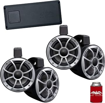 Wet Sounds - Two Pairs of Black Recon 6 POD-B 6.5 Inch Tower Speakers & STX Micro-4 Amplifier
