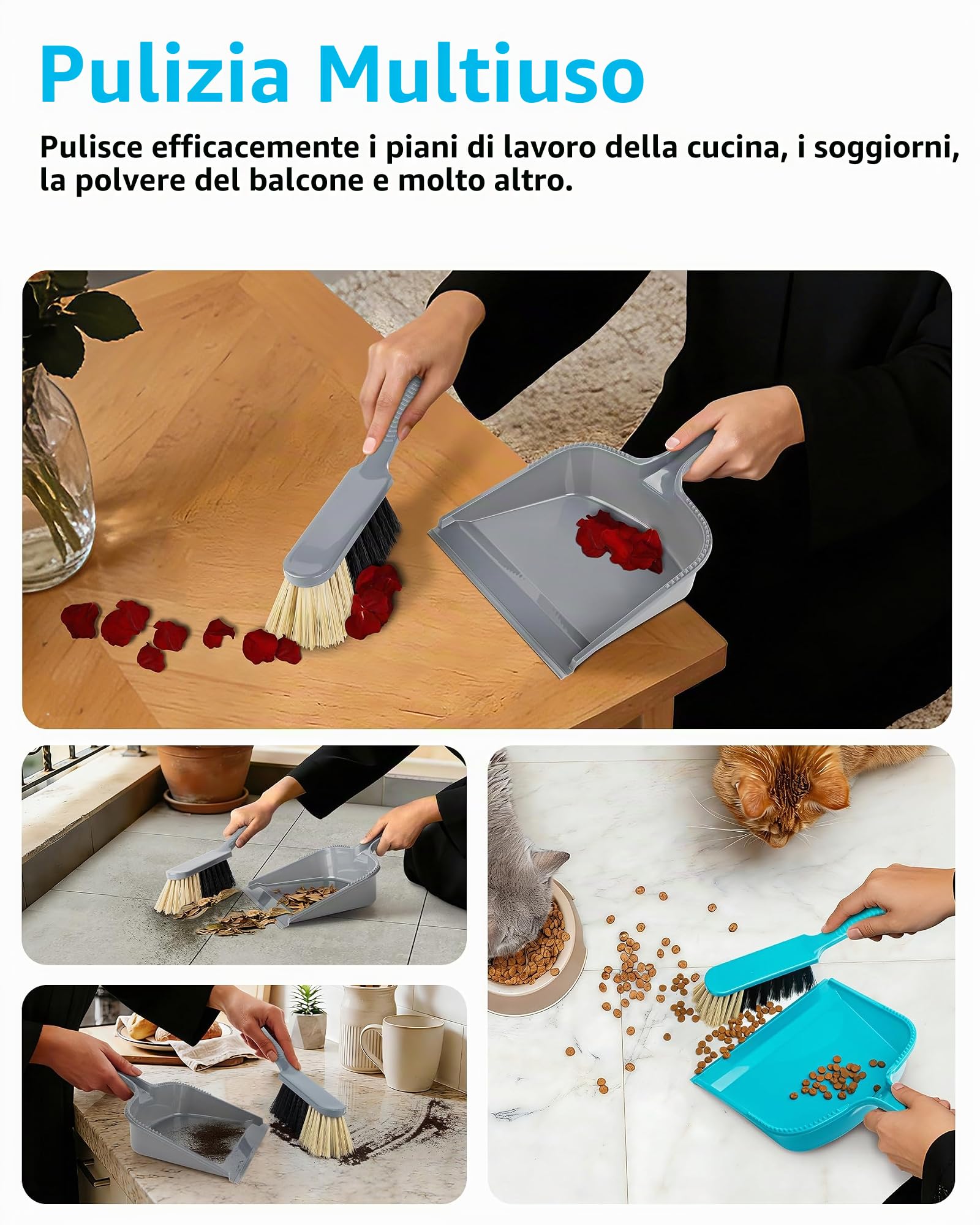 MR.SIGA Set Paletta e Spazzola, Confezione da 2, Blu e Grigio | Set Composto da Spazzola e Paletta Portatili, Scopa Piccola con Paletta